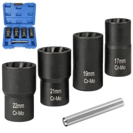 Locking Wheel Nut Removal Tool, 1/2” Locking Wheel Nut Impact Bolt Lug Removal Extractor Socket Remover Tool(Black,Size:17mm 19mm 21mm 22mm)