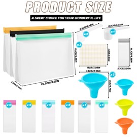 HFYZZ 33 Pcs Protein Powder Travel Container Set, Portable Powder Supplement Container to Go Reusable Clear Zip Up Bags with Funnels, Spoons and Sheet Labels for Workout Travel Fitness Business Trip