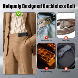 Liameph 4 Pcs No Buckle Belts For Men, Buckless Belt For Men, Adjustable Velcro Belts For Men Lazy Adjustable Belt Elastic Belt Invisible Velcro Belt Convenience Belt, L(Black Blue)