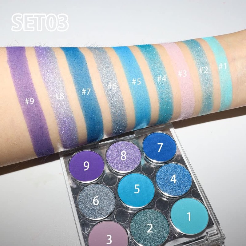 Teekerwan 9 Colours Shimmer Matte Blue Eyeshadow Palette, Highly Pigmented