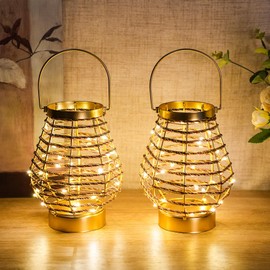 Uni-gifts Set of 2 Metal Cordless Table Lamp 8 "H Metal Cage LED Cage Lamp with 6-Hour Timer, Vintage Decorative Fairy Lights Lantern for Indoor/Outdoor Bedrooms Weddings Parties Patio Events