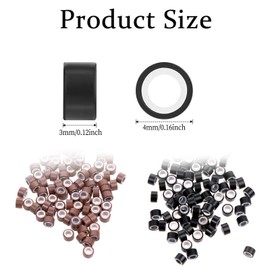 YBEATY 1000 Pcs Hair Extensions Beads 4mm Silicone Lined Micro Links Ring Tool for Human Hair (Black + Brown)