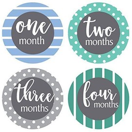 Monthly Baby Stickers, Boy Monthly Stickers, Milestone Stickers, Mint and Blue, Baby Shower Gift, new baby gift