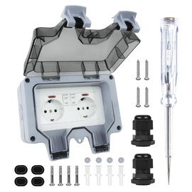 Marscharm Outdoor Socket 2-Way Waterproof Socket IP66 with Switch Indicator Light and Hinged Lid Lockable Outdoor Socket for Garden Kitchen Garage Laundry Outdoor