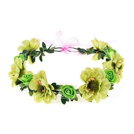 yuruyi Flower Crown for Women, Floral Headband Women Headpiece Flower Hair Accessories for Weeding Bride Cosplay Party Festival Photos (Green Rose, Adjustable)
