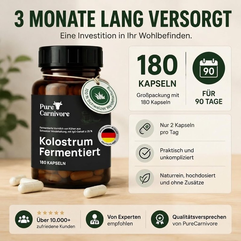 Fermented Colostrum Capsules Pack of 180 - Organic Colostrum from