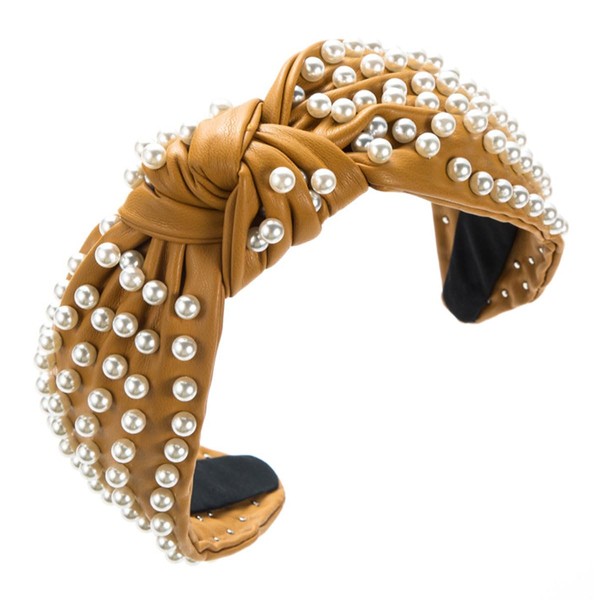 scicent Headband Fancy Dress Women's Leather Headband Pearl Wide Headband