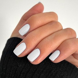 Stbisen Press on Nails Short Square, Pure White Fake Nails Kit, Fashion Glossy Acrylic Press on Nails, Natural Stick on Nails, Thick Reusable Glue on Nails Short Press on Nails for Women, 24Pcs