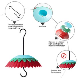 8" Bird Feeder Dome with Ant Moat, Skaithee 8" Bird Feeder Baffle with Ant Guard & Shepherd Hooks, Attract Hummingbirds & Anti Sun/Rain/Snow/Ants (Red 8 inches 20cm)