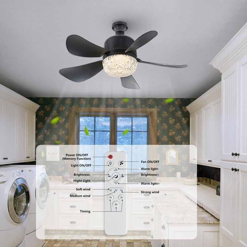 Socket Fan Light with Remote, Dimmable LED Ceiling Fans with