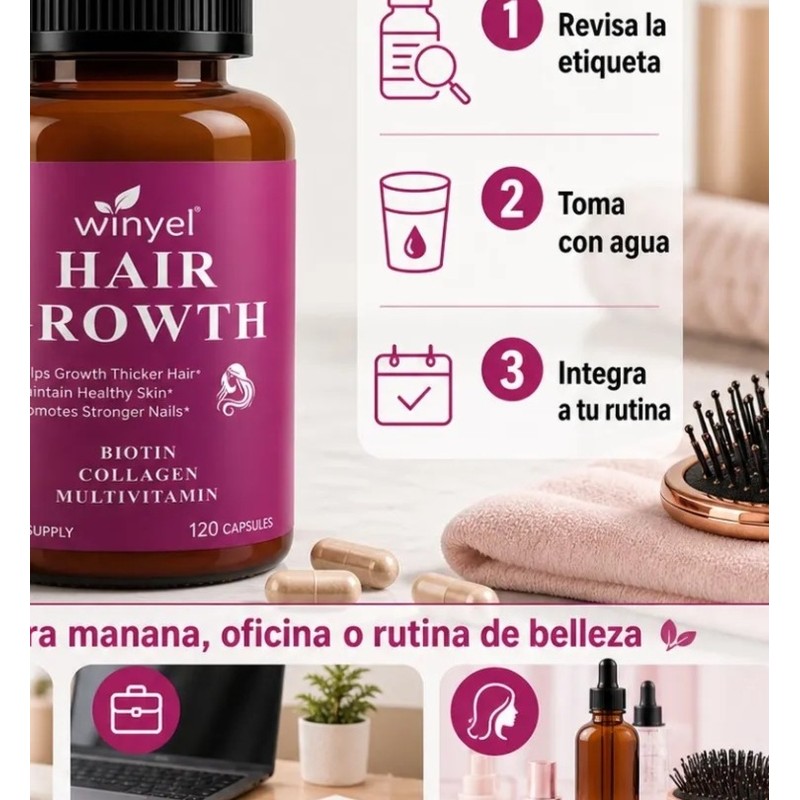 Biotina Y Colágeno 120 Cápsulas Soporte Capilar Y Uñas