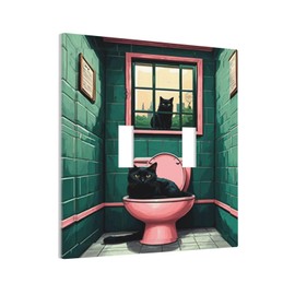 SgEdao Decorative Light Switch Cover Plate Funny Black Cat Green Pink Toilet 2 Gang Wall Plate Double Toggle Outlet Covers Switch Plate Covers Dual Device Electrical Face Plate for Bathroom Decor