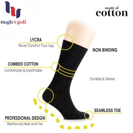 Hugh Ugoli Women's Thick Cotton Winter Crew Socks | Warm Comfort Boot Socks, Breathable & Comfortable, Non Binding Top, 3 Pairs, Black, Shoe Size: 6-9