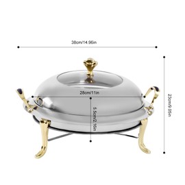Chafing Dish Stainless Steel Round Durable Buffet Warmer Tray Durable Frame with Lid Chafing Fuel Holder for Kitchen Party Dining Buffet Without Water Pan (Gold)