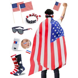 American Flag Cape Costume,4th of July Outfits for Women and Men Patriotic USA Independence Day Party Accessory Suit Blue,red