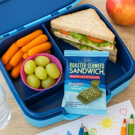 Roasted Seaweed Sandwich with Anchovy & Sesame, 25 Calories per Serving, 2g Protein, High in Fiber & Calcium – Crunchy, Savory, Low-Calorie Snack,18 Snack Packs (3.68 oz)