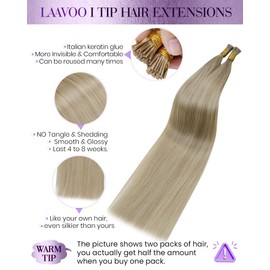 LaaVoo I Tip Hair Extensions Human Hair Light Blonde Highlights Golden Blonde Itip Human Hair Extensions 60s Blonde Itip Extensions Human Hair 16in 50g