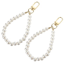 SynHHergyx 2 Pcs Pearl Keyring Lanyard Faux Pearl Keychain Straps Pearl Wristlet Key Chain Elegant Purse Lanyard for Wome Girls Purse Wallet Bag Charm