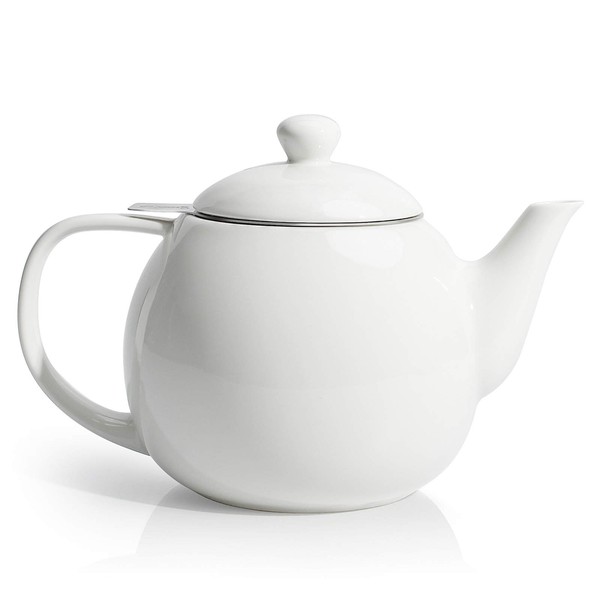 Sweese Teapots for Tea, 27 oz Porcelain Tea pot with Removable Stainless Steel Infuser, Tea Pots for Loose Tea - White, 221.101