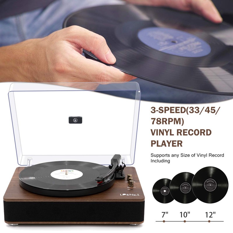 LP&No.1 Record Player with Stereo Speakers, 3-Speed Belt-Drive Turntable for