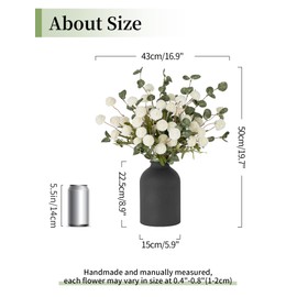 BLOSMON Faux Kiku Flower in Vase: 10 Bundles White Fake Flowers Mums 2 Eucalyptus Stems with Metal Vase Matte for Floral Arrangements Centerpiece - Artificial Pom Pom Table Living Room Party Decor