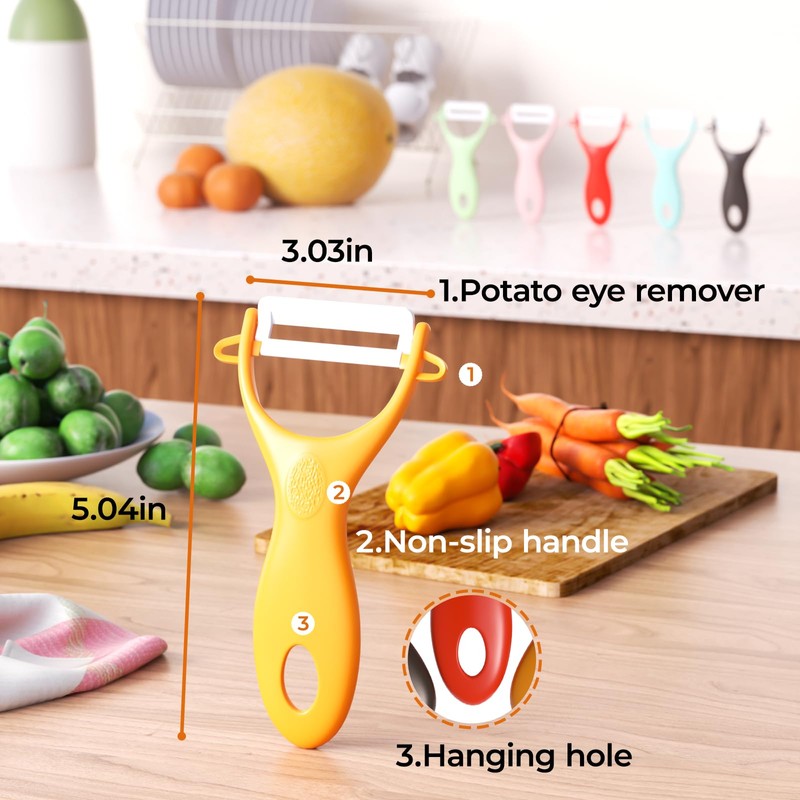Trez Treamer 6PCS Vegetable Peeler Set with Sharp Blade,Ceramic Apple
