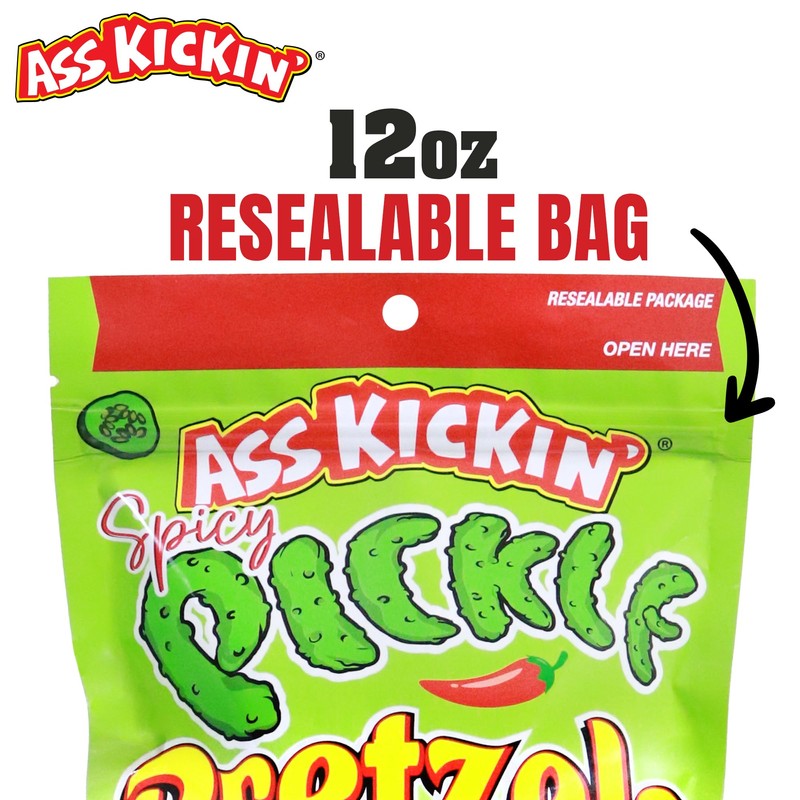 ASS KICKIN’ Spicy Pickle Pretzels 12 Ounce Size Flavor Pack