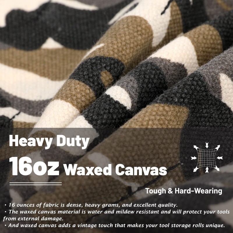 Tool Storage Roll, Heavy Duty 16oz Waxed Canvas Chisel Roll