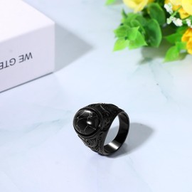 Flongo Black Onyx Stone Rings: Gothic Artificial Tiger Eye Stone Signet Ring for Men Punk Stainless Steel Biker Rings Classic Jewelry Gift for Men Size 12