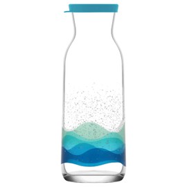 LAV Glass Water Pitcher 40 oz - Clear Glass Carafe With Lid - Glass Pitcher - For Water, Iced Tea and Homemade Beverages - Mothers Day Gifts (Blue)