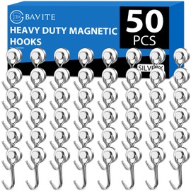E BAVITE Swivel Swing Silver Magnetic Hooks,30LBS Powerful Strong Neodymium Rare Earth Magnetic Hooks. Perfect for Refrigerator, Kitchen and Other Magnetic Surfaces, Pack of 50