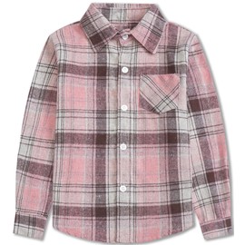 SANGTREE Family Matching Flannel Shirts Girls Flannel Shirts Long Sleeve Button Down Plaid Shirts Pink, 3-4T = Tag 110