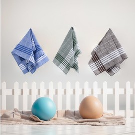 Husalsea Pack of 12 Handkerchiefs 100% Cotton Three Colours Mix Fabric Handkerchiefs Men's Checked Pattern Handkerchiefs Fabric Classic for Groomsmen, Graduations and Celebrations 40 x 40 cm, Blue,