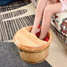 가정용 족욕기 편백나무 히노끼 양손잡이 족욕통 싱글통 [26cm 통 마사지 쑥30팩포함] Home Foot Spa Hinoki Cypress Dual Handle Foot Bath Single Basin [26cm Basin with 30 Packs of Mugwort Included]