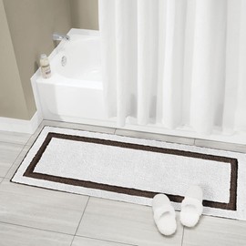 mDesign Large Modern Bath Mat Runner - Non-Skid Bathroom Runner - Long Oversized Machine Washable Bathroom Rug - Extra Long - Hydra Collection - Pure White/Chocolate Brown