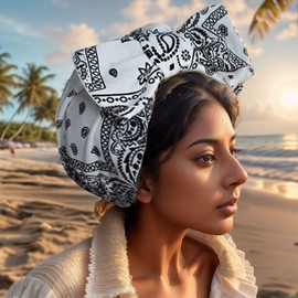 Turban Bows for Women, Cashew Bow Head Wraps Cotton Silky Lined Sleeping Cap Hair Turban Durag Skull Sleep Cap Nightcap Bow Beanies, Grey