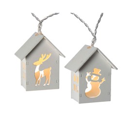 WeRChristmas Reindeer and Snowman Wooden House Light String with 10-LED - White
