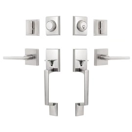 GUA OYH Door Handle Sets Double Front Door Handle Set with Handle Lever Satin Nickel Double Door Handleset with Dummy Heavy Duty Front Door Lock Set Double Door Handles for Front Door or Office Door