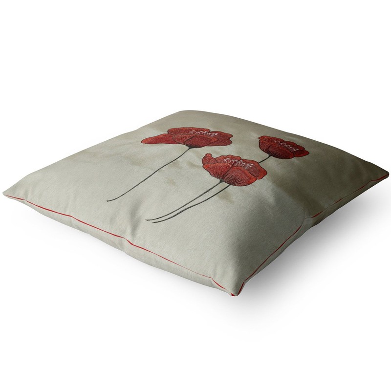 Cream Red Cushion Cover Poppies - 22" x 22"