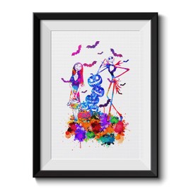 Uhomate Jack Sally Nightmare Before Christmas Pumpkin King Home Canvas Prints Wall Art Inspirational Quotes Wall Decor Living Room Bedroom Bathroom Artwork C043 (5X7)