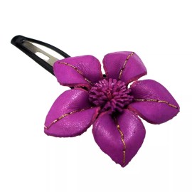 AeraVida Floral Attention Purple Genuine Leather Hair Pinch Clip