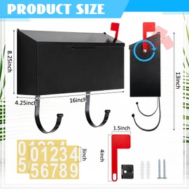 Yaocom Small Cast Wall Mount Mailbox for Outside Metal Mailbox with Newspaper Hooks Heavy Duty Rustproof Wall Mounted Mailbox Galvanized Steel Post Box Large Capacity 16” x 8.25” x 4.25” (Black)