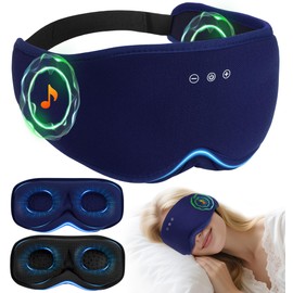LC-dolida Bamboo Cotton Bluetooth Sleep Mask, 2 in 1 3D Soft Sleep Mask with Sleep Headphones, Sleep Eye Mask with Timming Setting, Blackout Sleeping Mask for Side Sleepers, Women Men, Navy