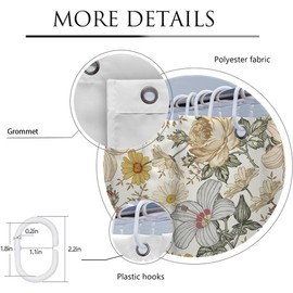 Coxila Yellow Floral Shower Curtain Extra Wide Large Long Clawfoot Tub Wrap Around Vintage Plant Aesthetic Boho Colorful Flower Peony Daisy Rose Bathroom 108 x 72 Inch Polyester Fabric 18 Pack Hooks