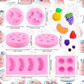 6 Pieces Fruit Fondant Molds Fruit Shaped Silicone 3D Strawberry Mold Fruit Silicone Molds Orange Pineapple Mulberry Blueberry Grape Fondant Molds for Jelly Cupcake Decorating