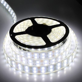 High Brightness LED Tape Light, 16.4 ft (5 m), Waterproof, 24 V, 600 Rows SMD5050, Double Row Type, Cover Included, White, White Base, Front Luminous, Fishing Boat/Ship/Truck/Nautical Lighting/Outdoor