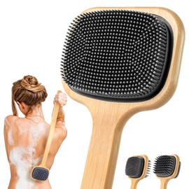 NURENDER Dual-Sided Back Scrubber for Shower, 21.65'' Long Handle Back Brush, Soft Silicone for Sensitive Skin, Dry Brushing & Back Cleansing, Dry Quickly Body Bath Brush for Men, Women, Elderly