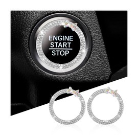 Mandark 2PCS Bling Car Engine Start Button Cover Stickers, Sparkling Rhinstones Ring Emblem, Diamond Shiny Key Ignition Knob Decal, Cute Auto Interior Decoration for Women Girls（White）