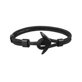 KOEDLN Shark Tail Anchor Hook Bracelet Nylon Polyester Rope Adjustable Bracelet for Men Boys-Anchor, Black