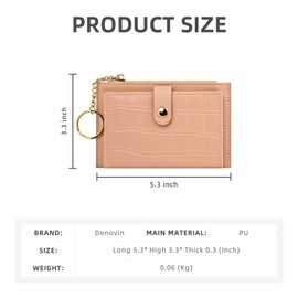 Denovin Small Wallets Woman, Slim Keychain Wallet Women, Coin Purse Business Credit Card Holder with Zipper Pocket for Money Key, Pink